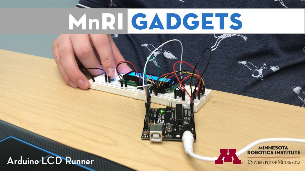 Arduino LCD Runner Game thumbnail with background photo of gadget
