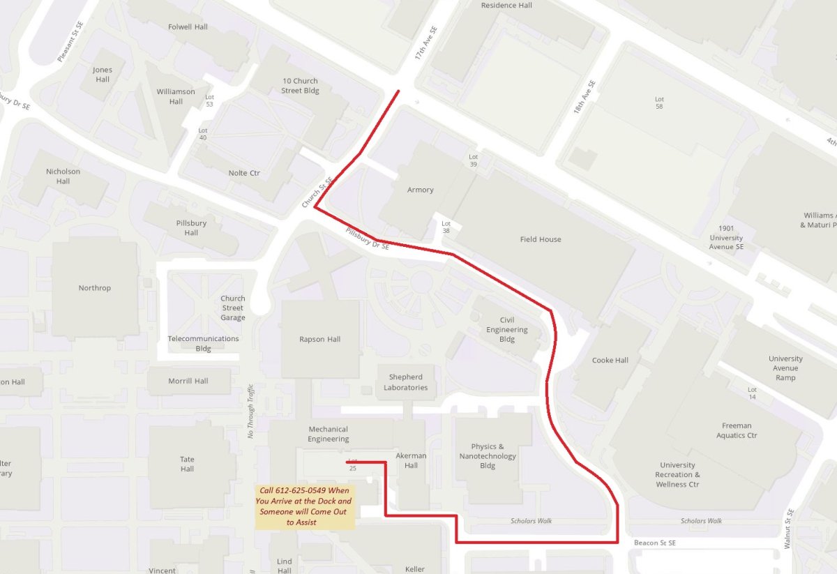 Map showing route to CSE loading dock