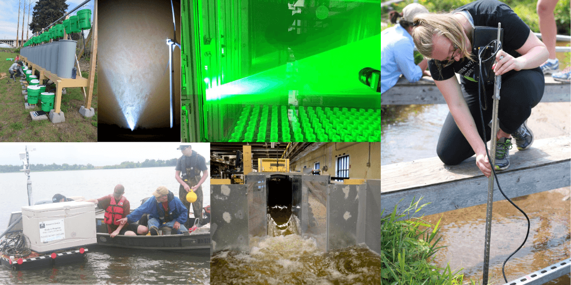 Photo collage of experiments measuring flows