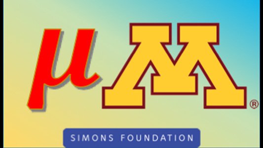 Greek letter Muon with UMN M logo and simons foundation logo