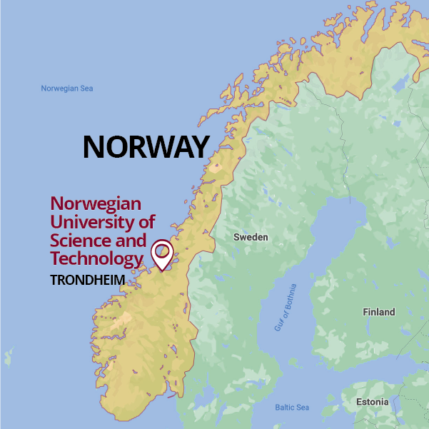 A map of Norway with NTNU highlighted