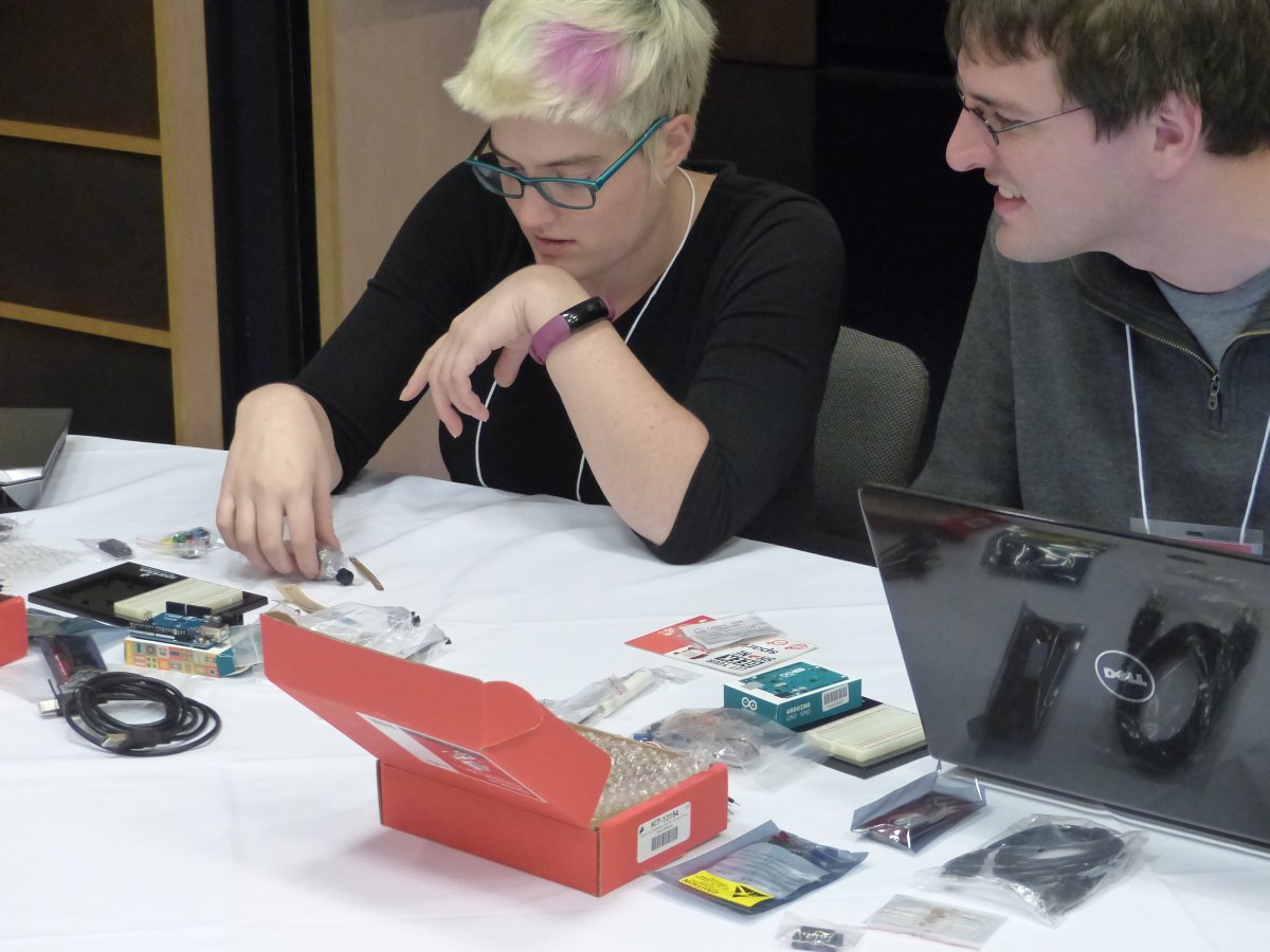 Students working with computer parts