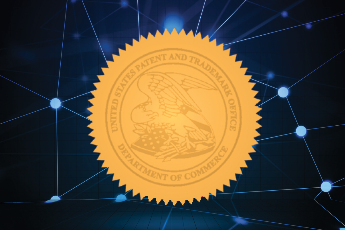 Patent Seal on blue abstract technology background