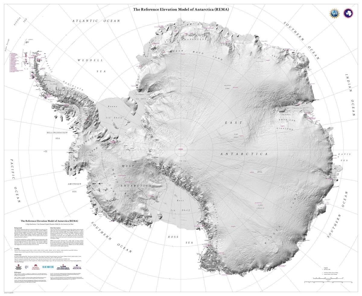 High-resolution elevation map of Antarctica