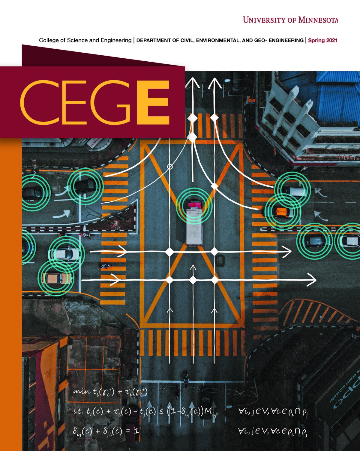CEGE magazine cover art; intersection graphic