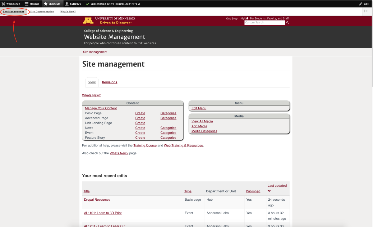 New site management tab screenshot