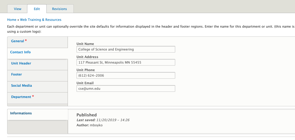 Screenshot of the contact info edit tab