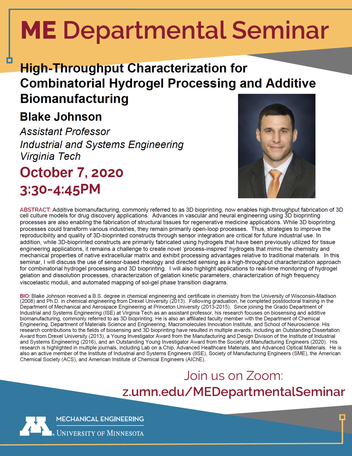 Blake Johnson Departmental Seminar flyer