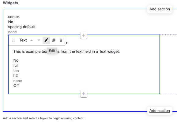 Editing a widget in a section