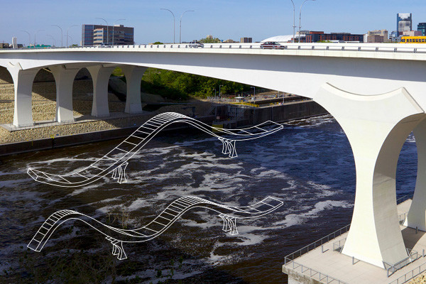i-35W bridge with structural model overlay