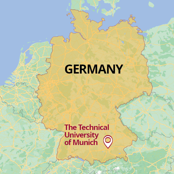 Map of Germany with the Technical University of Germany highlighted