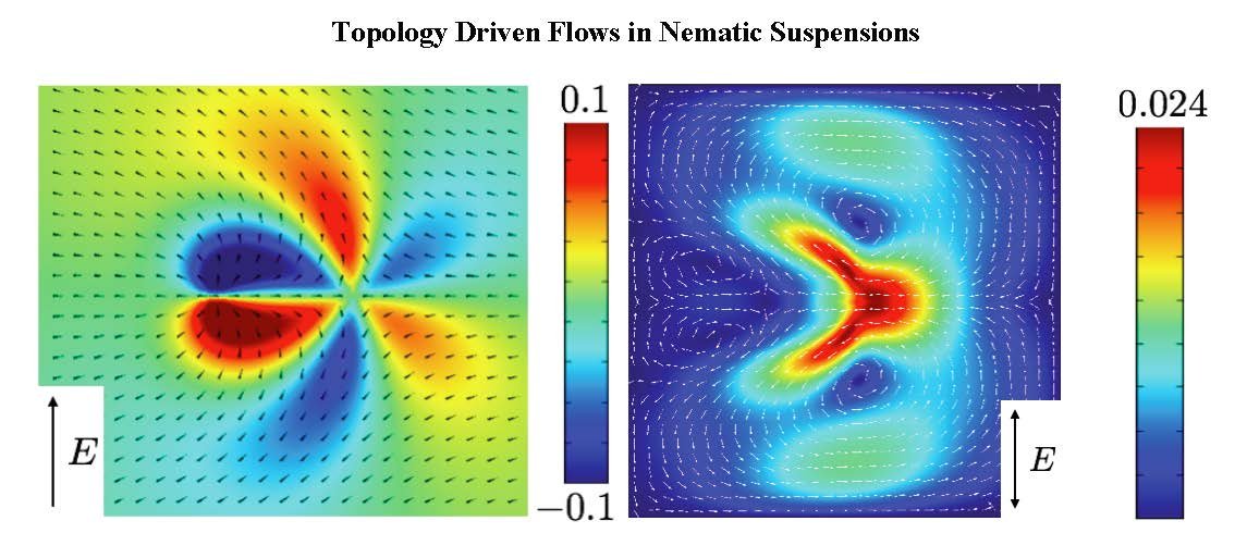 Topology Driven Flows in Nematic Suspensions