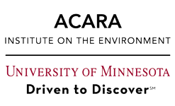Wordmark: Acara Institute on the Environment - University of Minnesota Driven to Discover