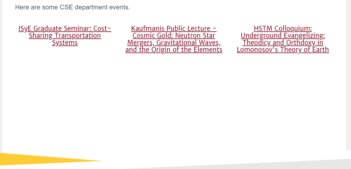 Screenshot of Department Events widget