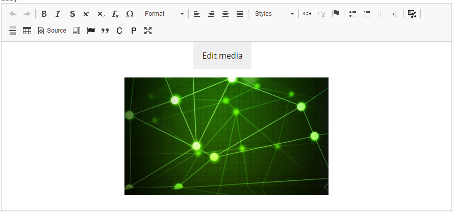 screenshot of the edit media button above an image in the CKEditor.