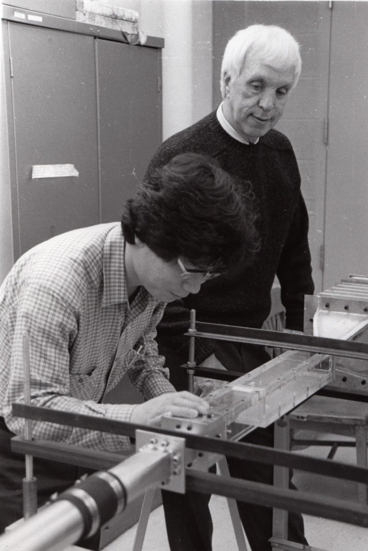 black and white photograph of richard goldstein and a student