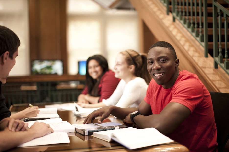 Students studying in Lind Hall