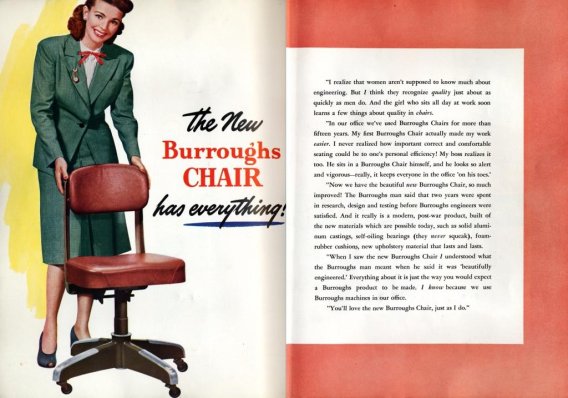 The New Burroughs Chair Has Everything (Advertisement, 1947), Burroughs Corporation Records. Advertising Samples, 1904-1986 (CBI 90, Series 1)