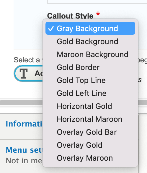 Screenshot of the Callout Styles drop-down menu