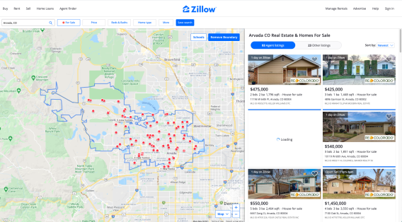 Figure 2: A Zillow search page for Arvada, CO captured on April 4th, 2021