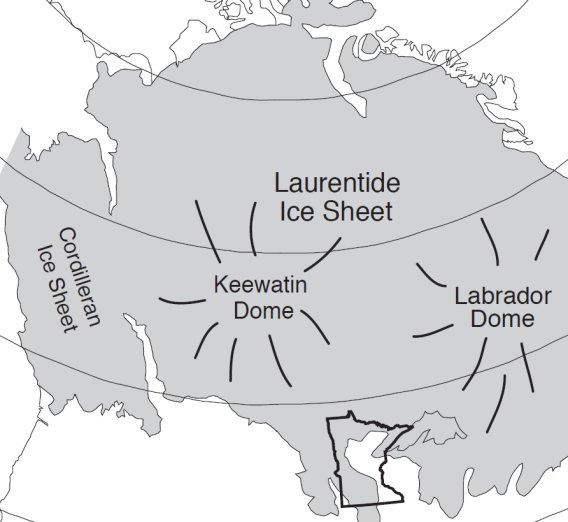 Maximum extent of the Laurentide Ice Sheet in North America about 14,000 years ago.