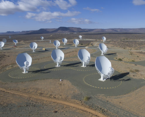 a small portion of the MeerKAT radio telescope array in South Africa.