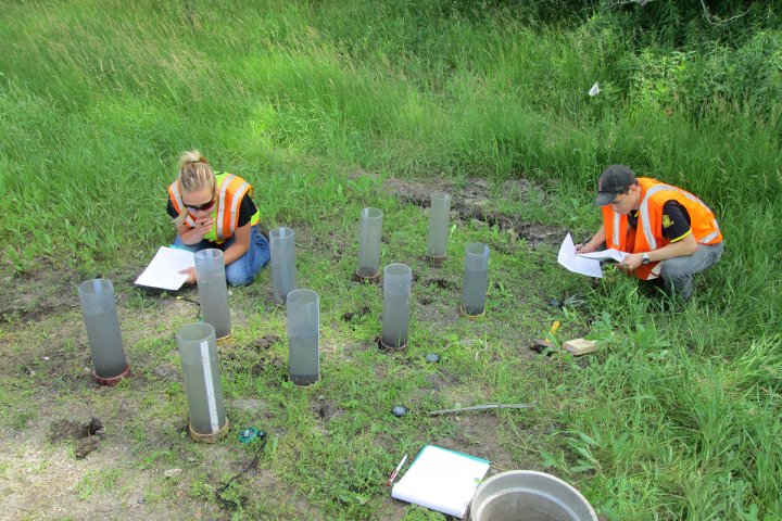 student in field doing environmental research