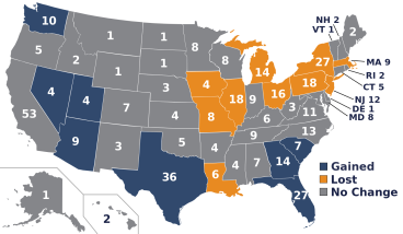 Map of the reallocation of congressional districts after the 2010 U.S. Census