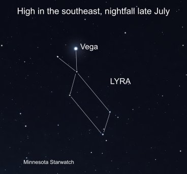 High in the southeast, nightfall late July, Vega, LYRA