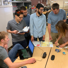An expansion of the 2021 Bakken Medical Devices Center Internship Program gave two teams of science and engineering students the opportunity to explore the world of medical device cybersecurity and interact with Center for Medical Device Cybersecurity industry members. These students, photographed in June 2021, focused on developing an efficient system to help hospitals authenticate users of medical devices to ensure patient wellbeing.