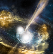Illustration of two merging neutron stars.