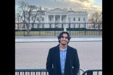 Gautam Hegde in front of the white house in Washington DC