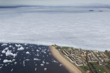 Dundee Glacier superimposed over modern Dundee