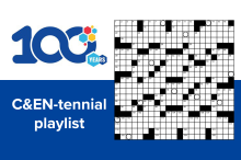CEN-tennial Playlist graphic with an image of a crossword puzzle on a blue and white background.