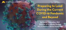 Picture of a COVID virus with the caption, "Preparing to Lead During the Current COVID-19 Pandemic and Beyond."