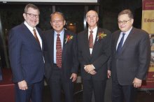 Tu Chen and Thomas Rusch pictured with Eric Kaler and Steven L. Crouch