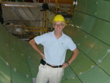 U of M physics professor Roger Rusack pictured inside the ECAL, a critical detector in the search for the Higgs boson