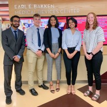 Biomedical engineering student Sadhika Prabhu and other interns at the University of Minnesota Earl E. Bakken Medical Devices Center