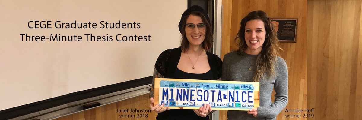 Winners pass along the "Minnesota Nice" trophy from the CEGE Three Minute Thesis Contest