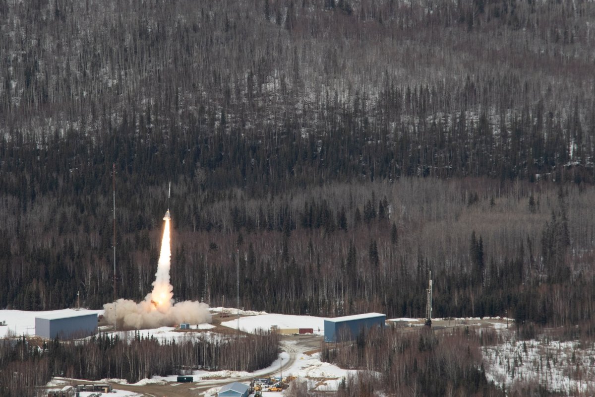 Image of sounding rocket launching in Alaska.
