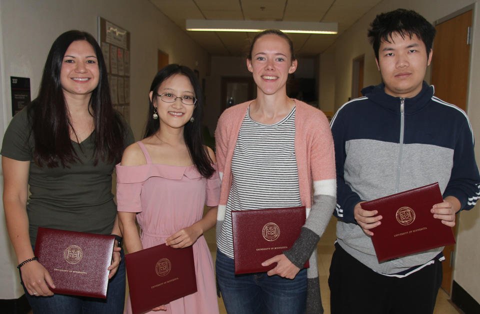 Honored for earning 4.0 GPAs in 2018-19 were, from left, Hannah Holst, Jiaxin Ning, Ceciliar Douma, and Chenyu Liu.