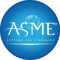 Blue circle with white text saying ASME and Setting the Standard