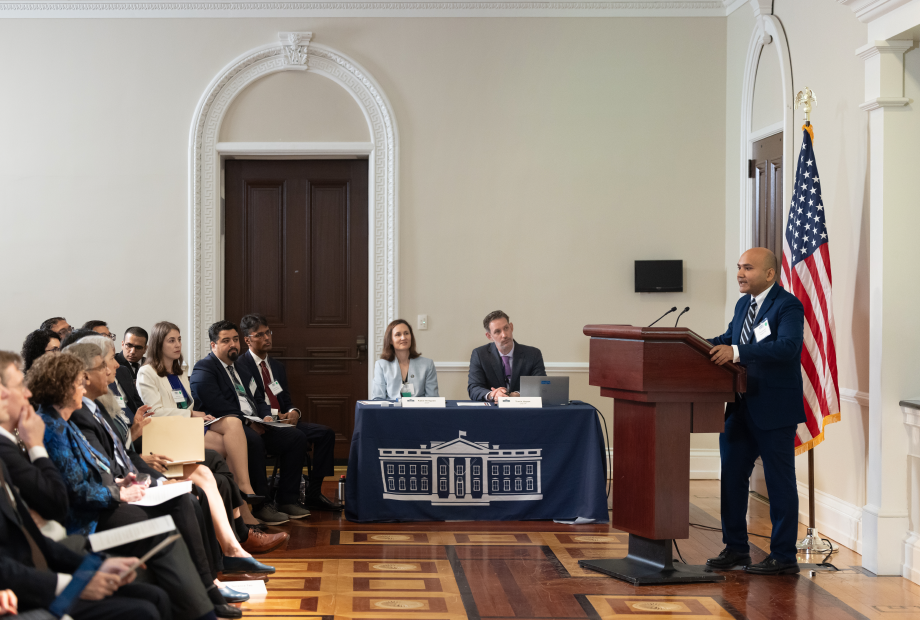 Alum Anuj Karpatne speaking at White House event