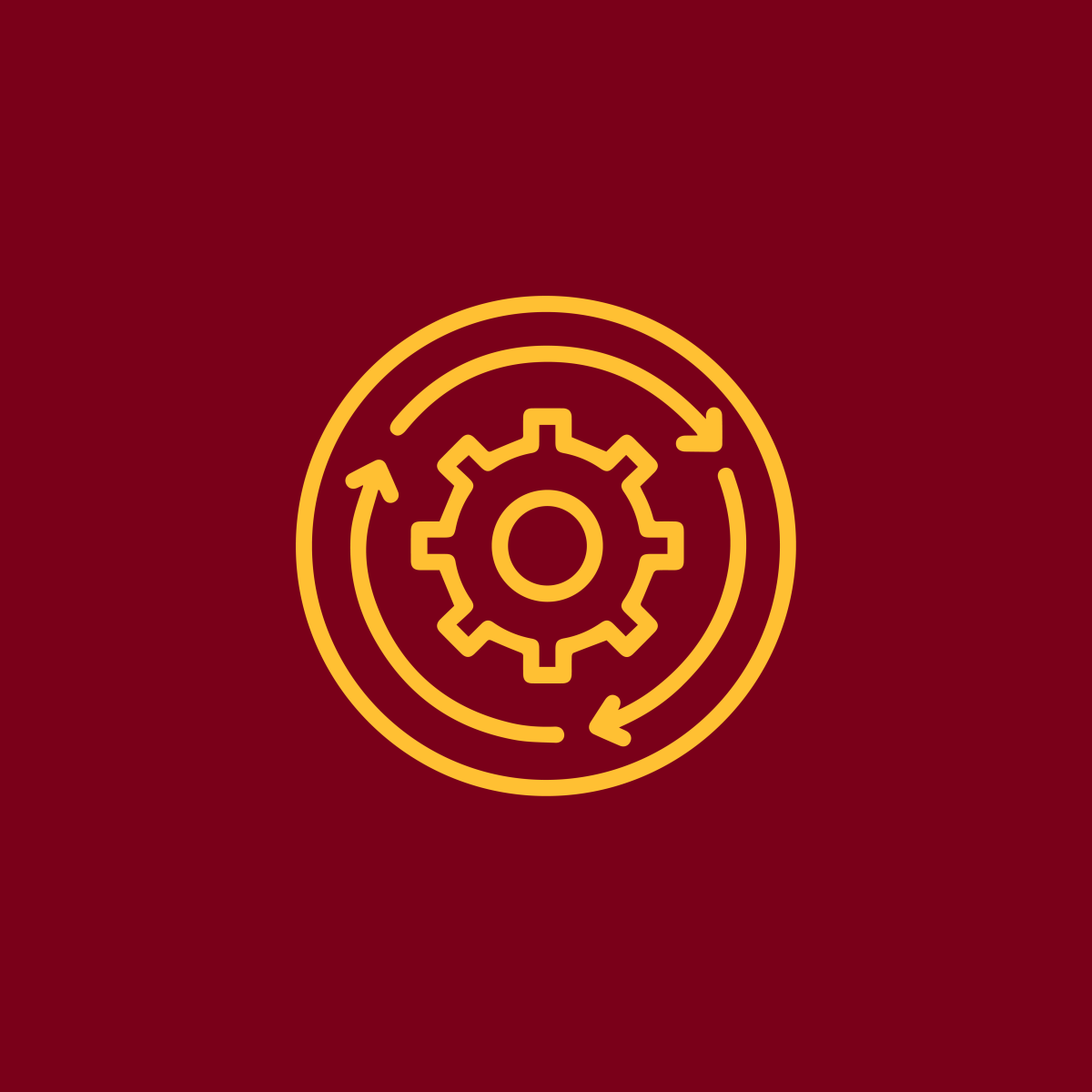 Gold gear icon on maroon background 