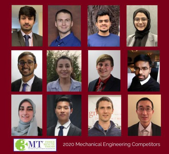 Array of headshots depicting the grad students participating in the ME 2020 3MT compeition 