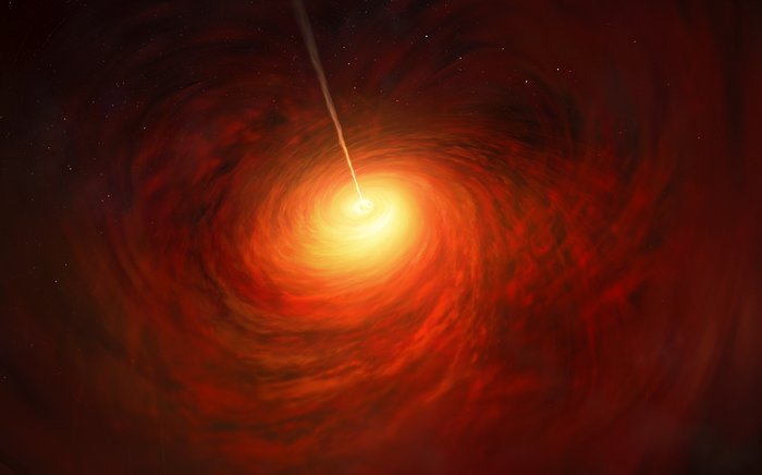 Illustration of a quasar powered by a black hole at its center