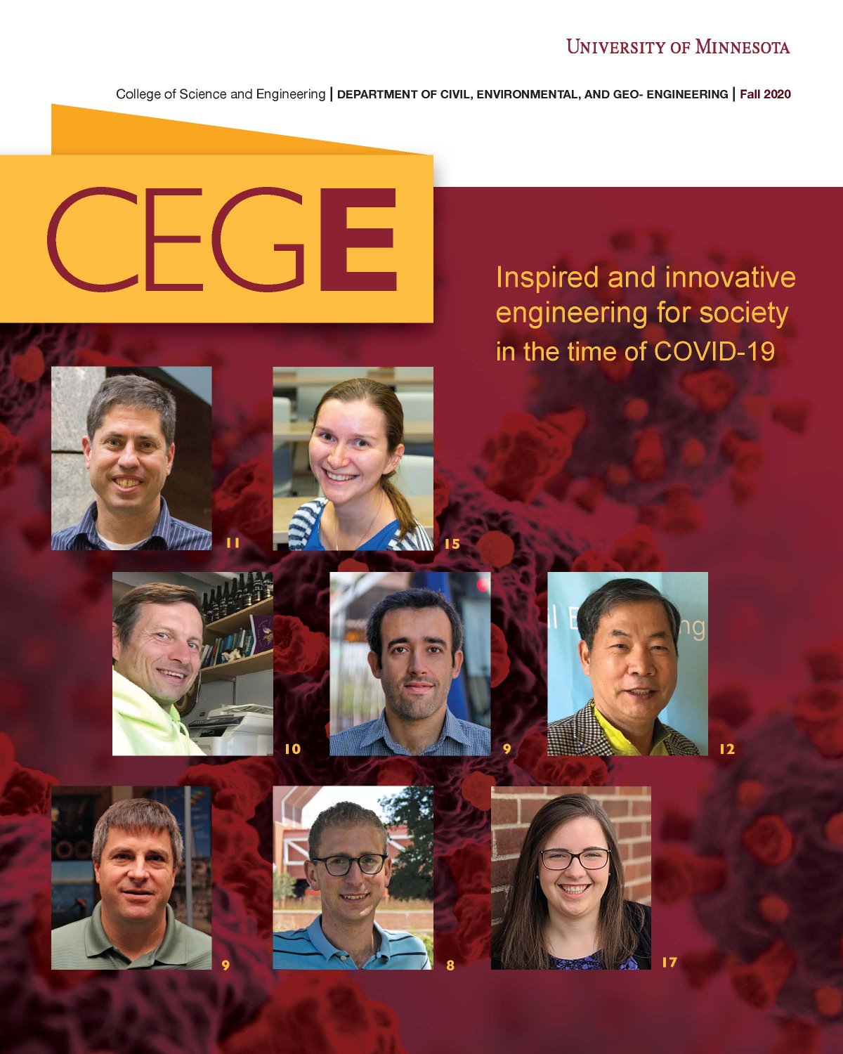Cover of the Fall 2020 issue of CEGE magazine "inspired and innovative engineering in the time of covid"