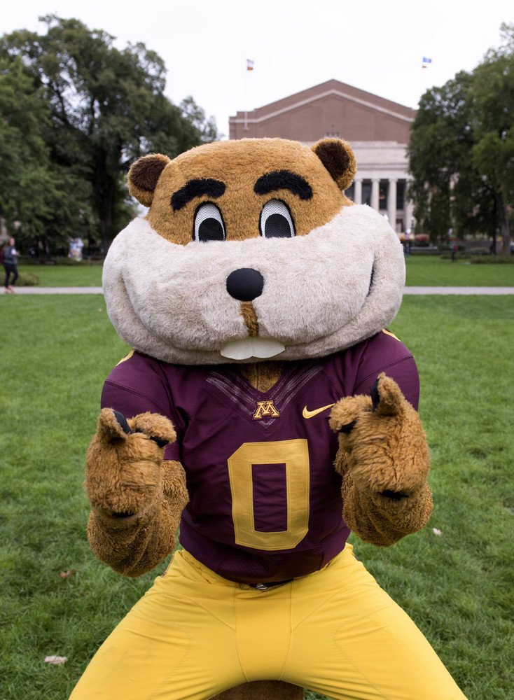 Goldy the Gopher pointing at the camera