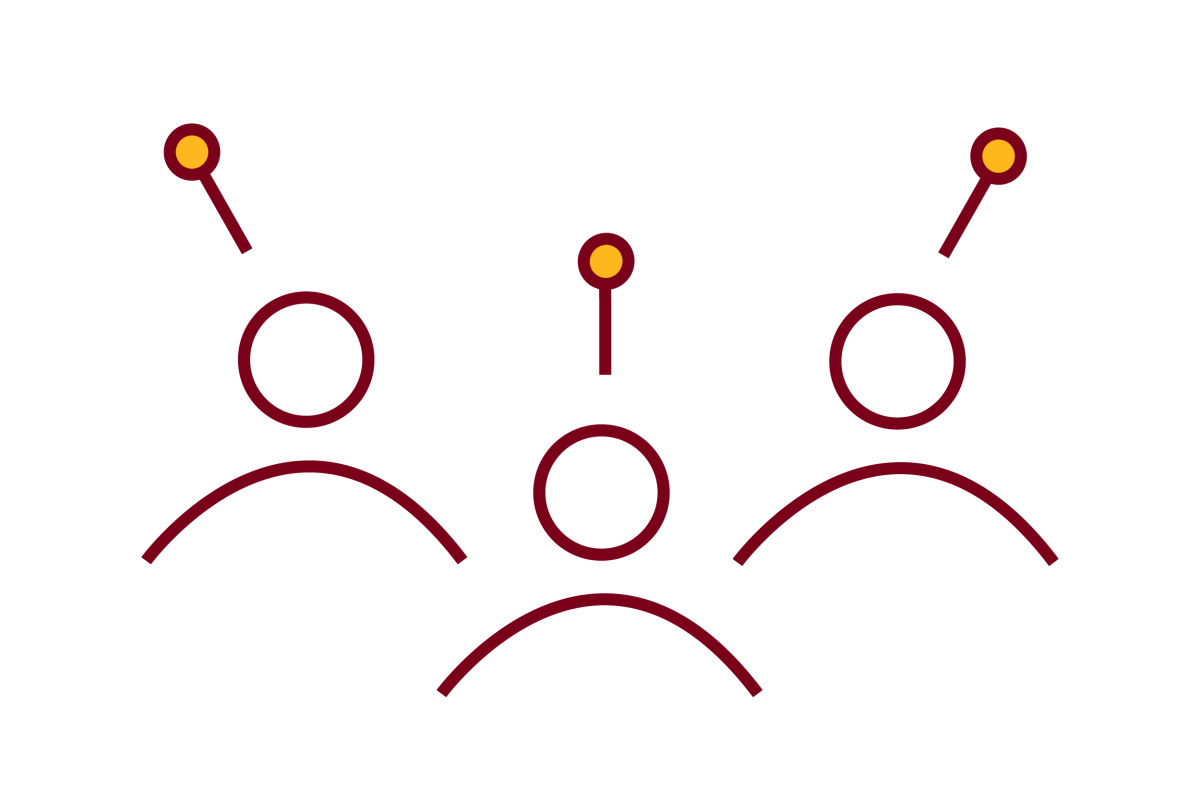 Three people with connection above they head illustration