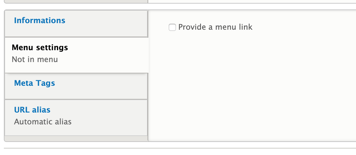 Screenshot of menu settings tab on basic page